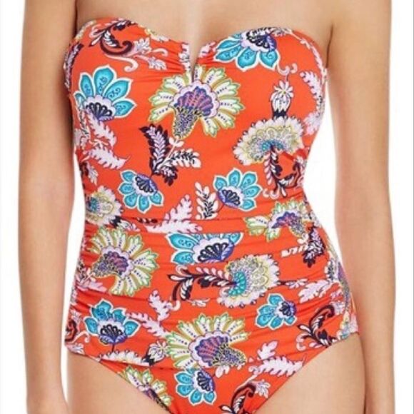 TOMMY BAHAMA SWIM SUIT V FRONT BANDEAU VALENCIA ORANGE - Picture 8 of 12